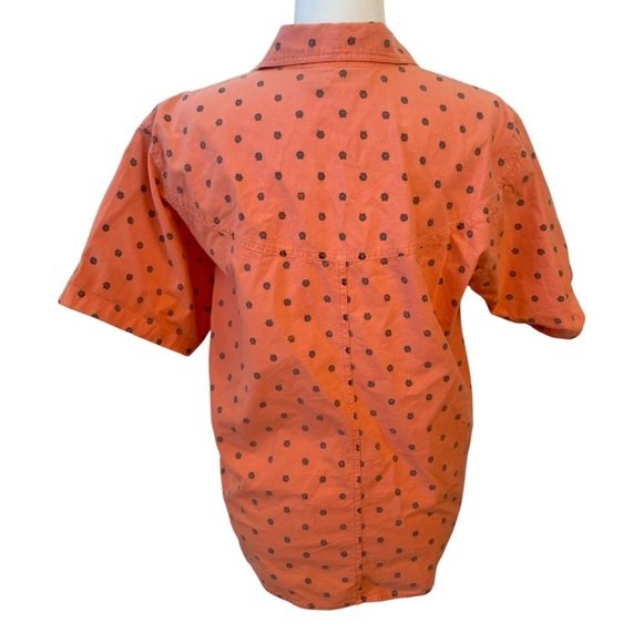 Ilio Womens Vintage Orange Button Up Short Sleeve Top - Picture 3 of 7